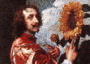 Anthony Van Dyck Self Portrait With a Sunflower showing the gold collar and medal King Charles I gave him in 1633 oil painting on canvas